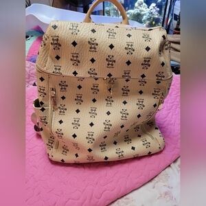 Designer Cream Backpack with Iconic Print